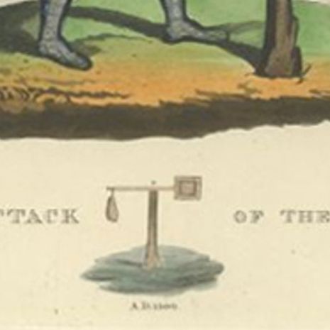 Antique Print of the Attack of the Pel with a Soldier Attacking a Quintain, 1842, close-up 1