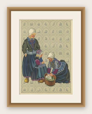 Marken Mourning Dress, Original 1932 Dutch Costume Print, shown framed