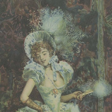Antique Print of a Young Lady in Dress 'c.1900', close-up 1