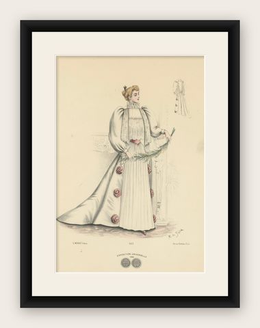 Opulent Fashions of the Victorian Era: Lithograph by L. Michau and M. de Solar, shown framed