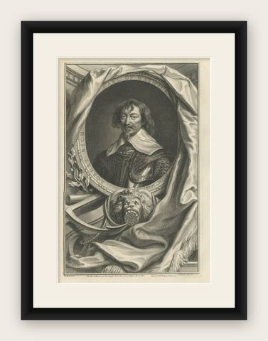 Old Portrait of Robert Rich, English Colonial Administrator, Admiral and Puritan, shown framed