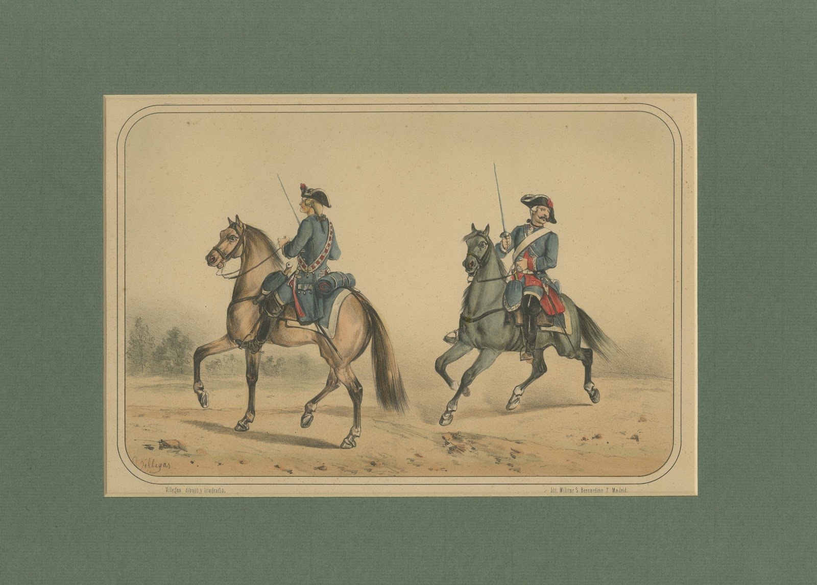 Spanish Cavalry Lithograph by José Rubio y Villegas: Sabre Officers, 1861