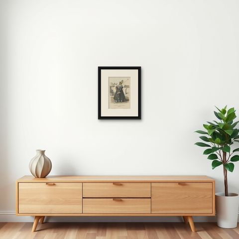Antique Costume Print of a Farmer's Wife from the Region of Traunkreis, c.1880, shown framed on a wall