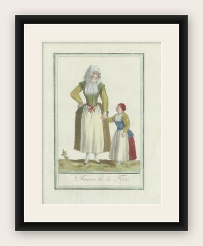 Antique Costume Print of the Province of Friesland in The Netherlands, c.1797, shown framed