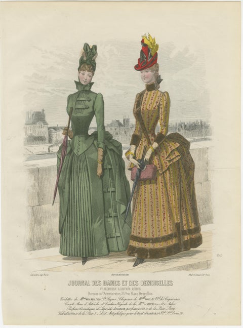 Set of 4 French Fashion Prints, Hand-Colored, Parisian Ladies & Children, 1887, view 5