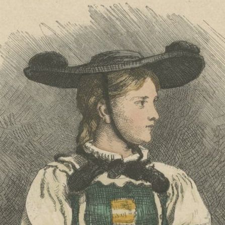 Antique Costume Print of a Girl from Val Pusteria, South Tirol, Italy, c.1880, close-up 1