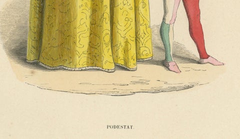 Civic Pride: A Podestà's Robe in 'Costume du Moyen Âge', Genuine Lithograph 1847, close-up 1