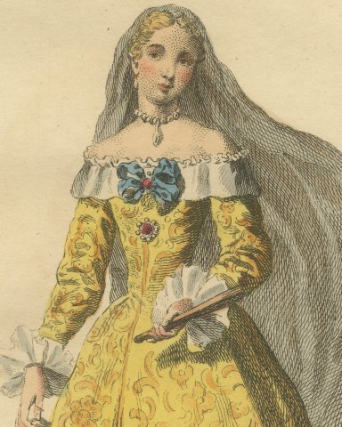 Spanish Lady of Quality in 1700 with a Long Veil, Jefferys Costume Plate, 1757, close-up 1
