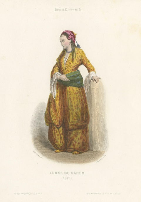 Antique Costume Print of a Harem Woman from Egypt by Aubert, 1850, view 4
