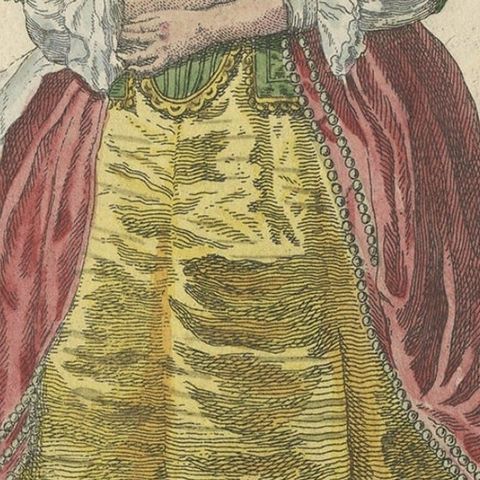 Antique Costume Print of Ruben's Wife in 1620, Published in 1805, close-up 3