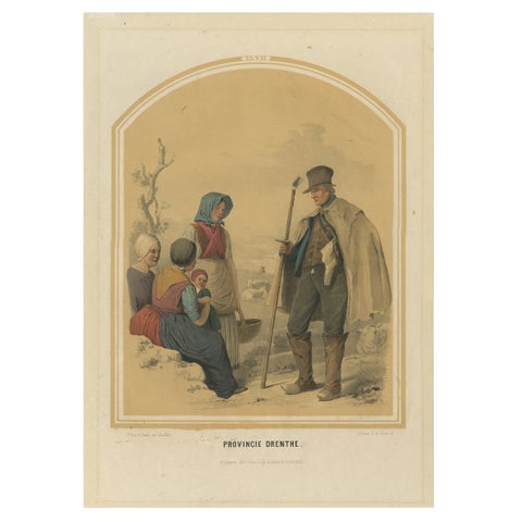 Antique Costume Print of the Province of Drenthe, Holland, 1857