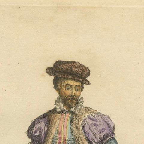 Danzig Merchant Costume Engraving, Polish Trade Figure, Hand-Colored, 1749, close-up 5