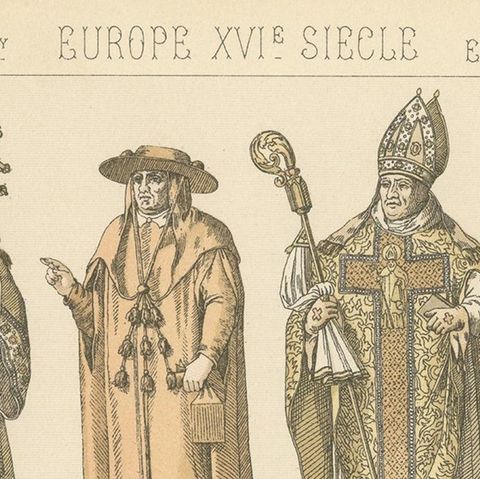 Pl. 61 Antique Print of European 16th Century Costumes by Racinet, circa 1880, close-up 1