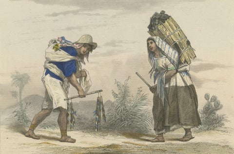 Mexican Market Indian and Firewood Seller, Hand-Colored Costume Print, 1865, close-up 1