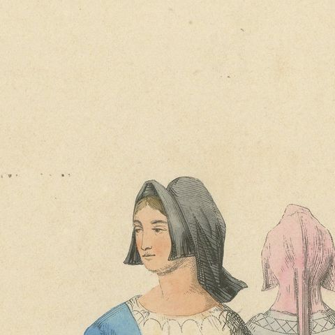 Antique Print of Italian Maidens in Traditional Attire, 1847, close-up 5