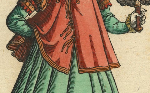 Virgin Woman from Naples, Antique Hand-Colored Woodcut by Jost Amman, 1577, close-up 2