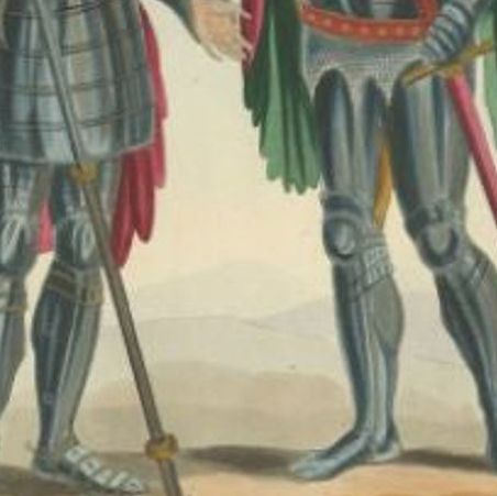 Antique Handcolored Print of Thomas Montacute of Salisbury and a Knight, 1842, close-up 1
