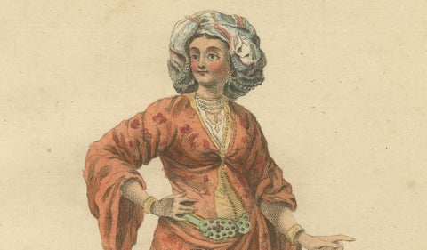Antique Costume Print Grecian Lady Morning Dress Jefferys, 1749, close-up 2