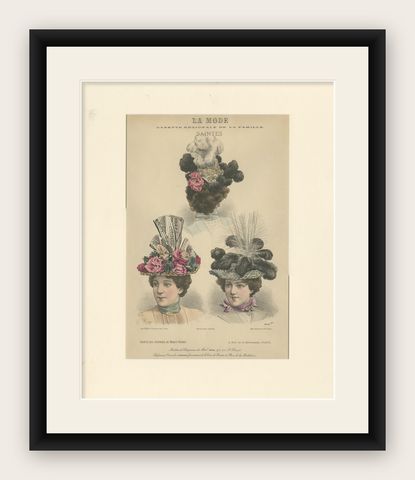 Pl. 3275 Antique Fashion Print of Ladies with Hats 'c.1895', shown framed