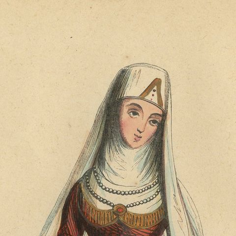Exquisite 1844 Lithograph of Traditional Georgian Woman in Full Attire, close-up 4