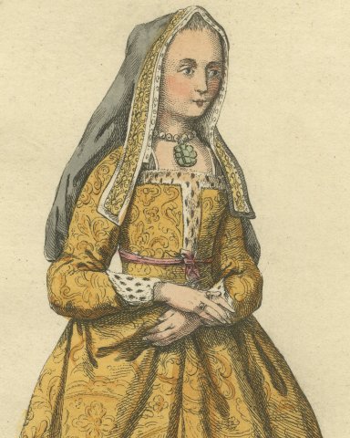 Elizabeth of York, Queen to Henry VII in 1490, Jefferys Costume Plate, 1757, close-up 1