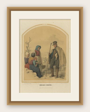 Antique Costume Print of the Province of Drenthe, Holland, 1857, shown framed