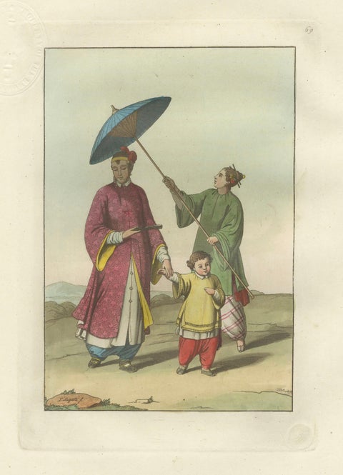 Chinese Noble with Attendant and Child, Hand-Coloured Costume Plate - 1815, close-up 1