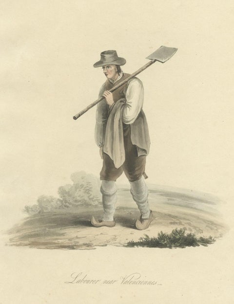 Antique Engraving of a Laborer Near Valenciennes in the North of France, 1817, close-up 1