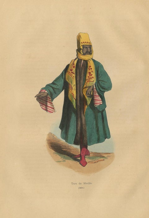 Traditional Attire of a Man from Mardin in Turkey in 19th Century Lithograph, close-up 4