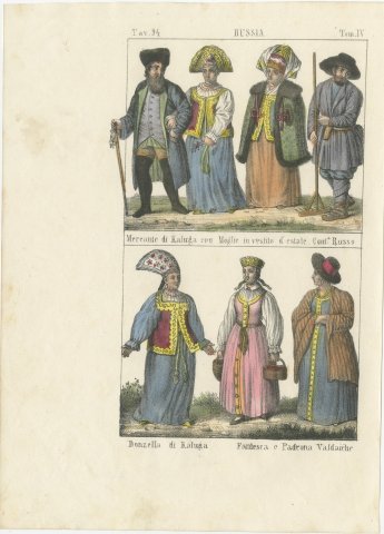 Kaluga Merchant and Wife, a Russian Peasant and Women of Valdai, 1842, view 2