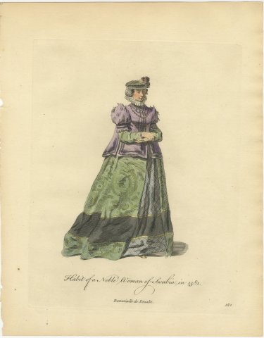 Noblewoman of Swabia in Purple Jacket and Green Skirt, Costume of 1581, 1757, view 2