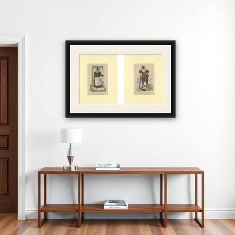 Upper Austrian Peasant Couple, 1626, Historic Costume Prints, Berlin 1877, shown framed on a wall