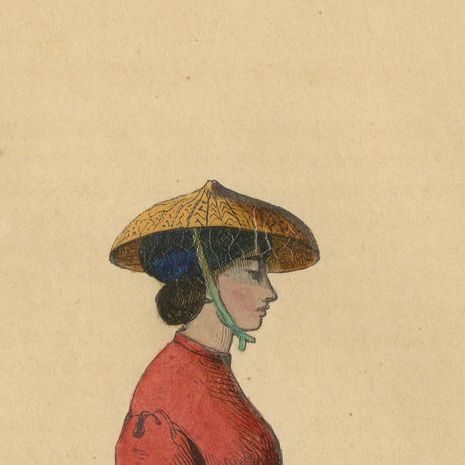 Antique Costume Print of a Young Lady of Cochinchina by Wahlen, 1843, close-up 1