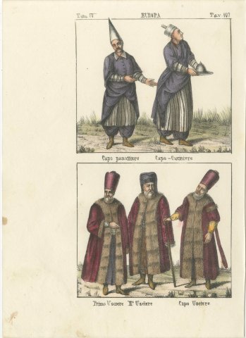 Chief Baker, Head Cook and Ushers in Fur Lined Robes, Hand Colored Print, 1842, view 2
