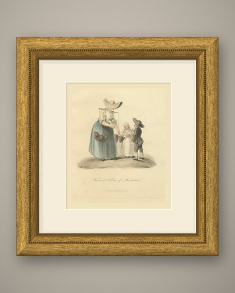 Woman and Children of Amsterdam, Antique Ackermann Print, 1817, shown framed