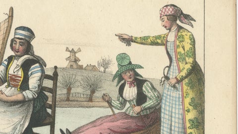 Frisian Fisherman & Winter Costume Scene, Dutch Costume Lithograph, c.1840, close-up 4