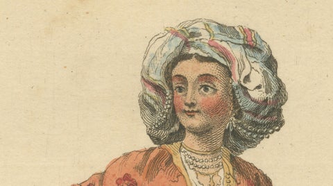 Antique Costume Print Grecian Lady Morning Dress Jefferys, 1749, close-up 5