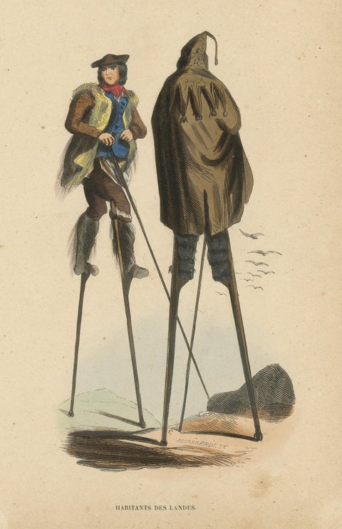 Antique Costume Print of Inhabitants of Landes by Wahlen, 1843, view 2