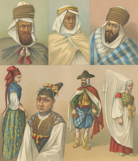 North African Costumes Algeria, Racinet Afrique Chromolithograph, 1888, close-up 3