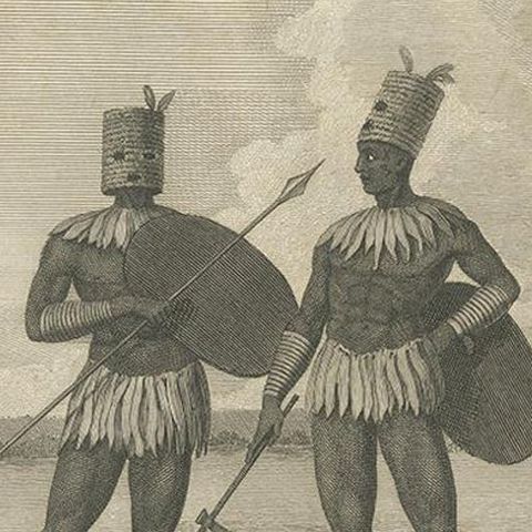 Antique Print of Burmese Natives in War Costume of old Burma (1800), close-up 2