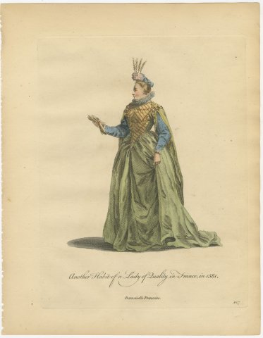 Another Lady of Quality in France in 1581, Hand Colored Costume Plate, 1757, view 2
