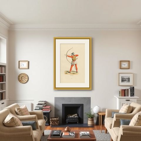 English Archer in Mid-Draw, Costume Di Moyen Age, 1847, shown framed in a room