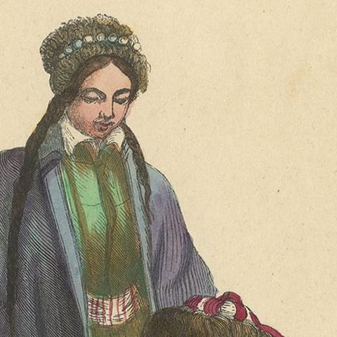 Antique Costume Print of a Tatar Family by Wahlen, '1843', close-up 1