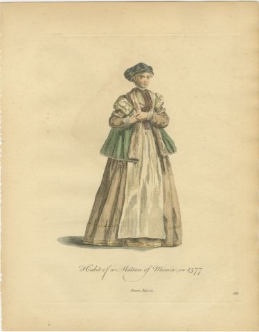 Matron of Meissen in Green Cape and White Apron, Costume of 1577, Jefferys 1757, view 2