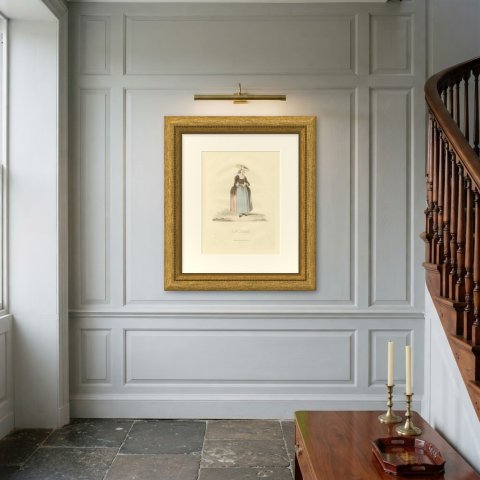 A Zealander, Zeeland Regional Dress, Antique Ackermann Print, 1817, shown framed on a wall